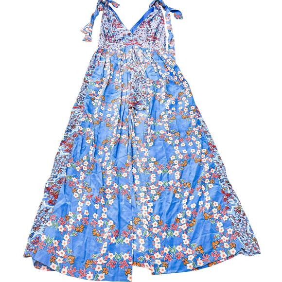 Sandro Blue Floral Print Crepe Patterned Layered Midi Sleeveless Dress SIze 36 - Picture 6 of 6